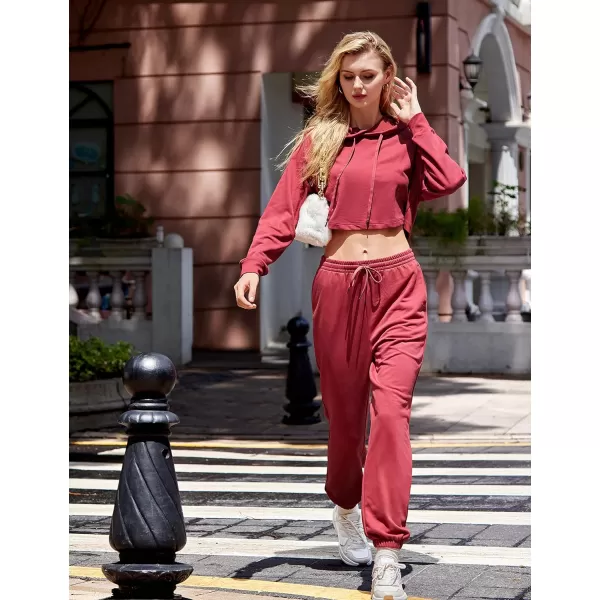 CRZ YOGA Cinch Bottom Sweatpants Women High Waisted Thick Cotton Sweat Pants with Pockets Casual Lounge Athletic JoggersPurplish Red