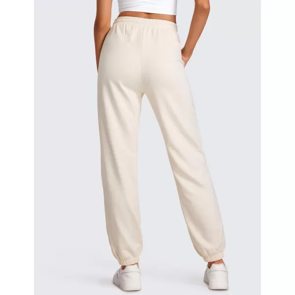 CRZ YOGA Cinch Bottom Sweatpants Women High Waisted Thick Cotton Sweat Pants with Pockets Casual Lounge Athletic JoggersWhite Apricot