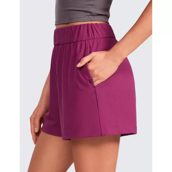CRZ YOGA Comfy Ribbed Sweat Shorts for Women High Waisted Lyocell Casual Lounge Jersey Shorts with PocketsMagenta Purple