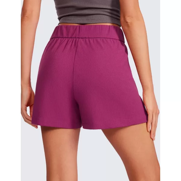 CRZ YOGA Comfy Ribbed Sweat Shorts for Women High Waisted Lyocell Casual Lounge Jersey Shorts with PocketsMagenta Purple