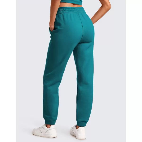 CRZ YOGA Cotton Fleece Lined Sweatpants Women High Waisted Warm Casual Lounge Jogger Pants with PocketsGreen Jade