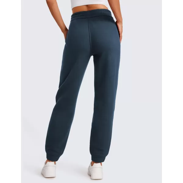 CRZ YOGA Cotton Fleece Lined Sweatpants Women High Waisted Warm Casual Lounge Jogger Pants with PocketsInk Blue