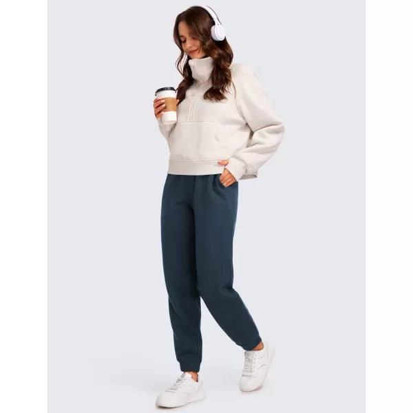 CRZ YOGA Cotton Fleece Lined Sweatpants Women High Waisted Warm Casual Lounge Jogger Pants with PocketsInk Blue