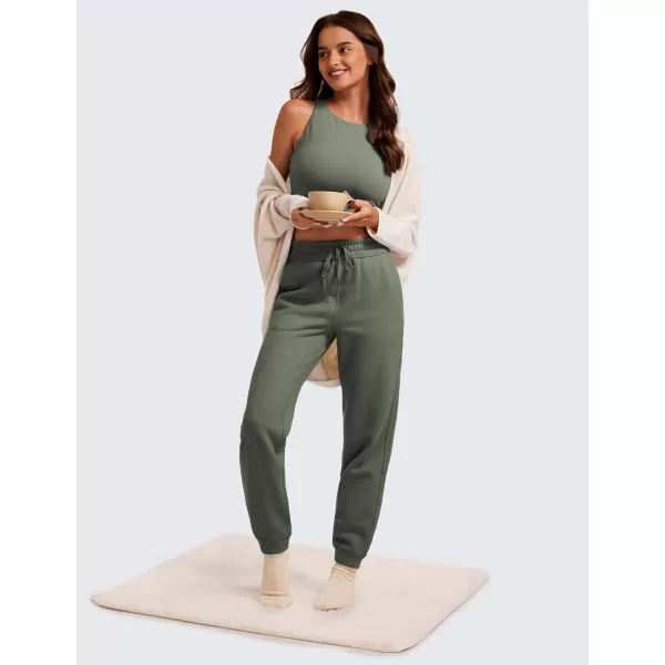 CRZ YOGA Cotton Fleece Lined Sweatpants Women High Waisted Warm Casual Lounge Jogger Pants with PocketsLight Army Green