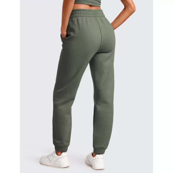 CRZ YOGA Cotton Fleece Lined Sweatpants Women High Waisted Warm Casual Lounge Jogger Pants with PocketsLight Army Green