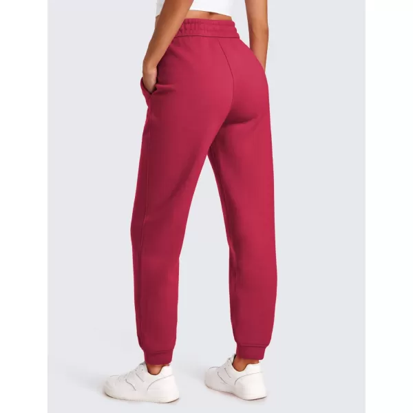 CRZ YOGA Cotton Fleece Lined Sweatpants Women High Waisted Warm Casual Lounge Jogger Pants with PocketsPomegranate