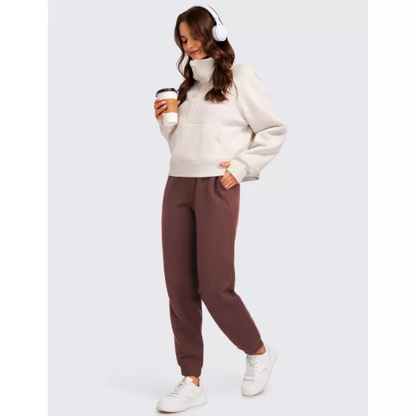 CRZ YOGA Cotton Fleece Lined Sweatpants Women High Waisted Warm Casual Lounge Jogger Pants with PocketsTaupe