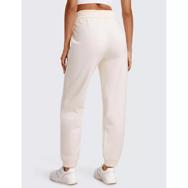 CRZ YOGA Cotton Fleece Lined Sweatpants Women High Waisted Warm Casual Lounge Jogger Pants with PocketsWhite Apricot