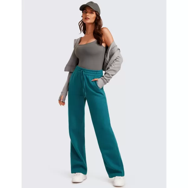 CRZ YOGA Cotton Fleece Lined Sweatpants Women Straight Leg Casual Lounge Sweat Pants for WomenGreen Jade