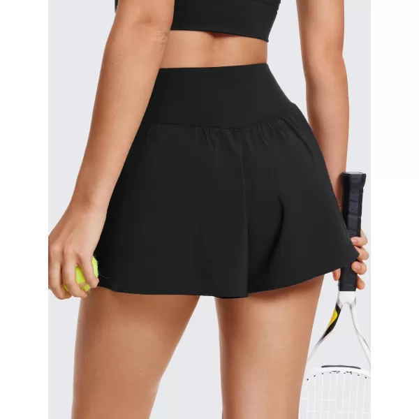 CRZ YOGA Crossover Butterfly Athletic Shorts for Women 2 in 1 Flowy High Waisted Tennis Running Workout Shorts PocketsBlack