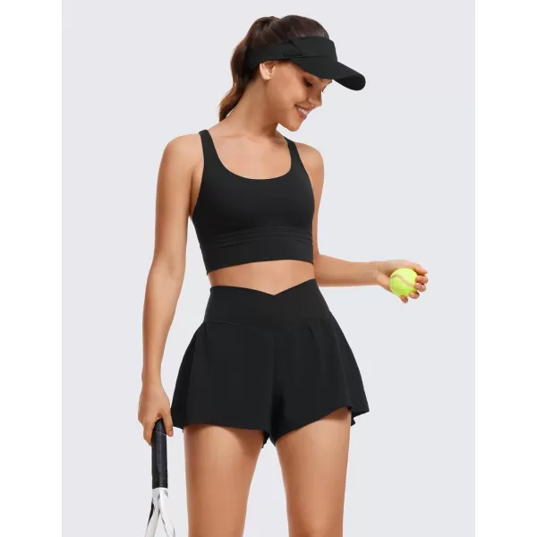 CRZ YOGA Crossover Butterfly Athletic Shorts for Women 2 in 1 Flowy High Waisted Tennis Running Workout Shorts PocketsBlack