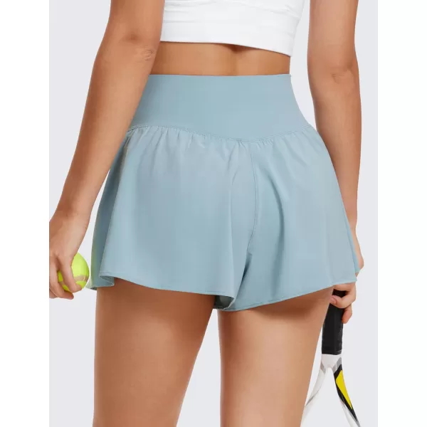 CRZ YOGA Crossover Butterfly Athletic Shorts for Women 2 in 1 Flowy High Waisted Tennis Running Workout Shorts PocketsLight Grayish Blue