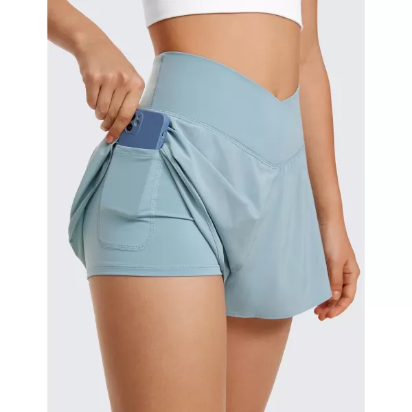 CRZ YOGA Crossover Butterfly Athletic Shorts for Women 2 in 1 Flowy High Waisted Tennis Running Workout Shorts PocketsLight Grayish Blue