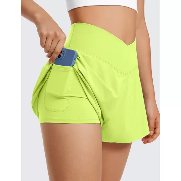 CRZ YOGA Crossover Butterfly Athletic Shorts for Women 2 in 1 Flowy High Waisted Tennis Running Workout Shorts PocketsNeon Yellow