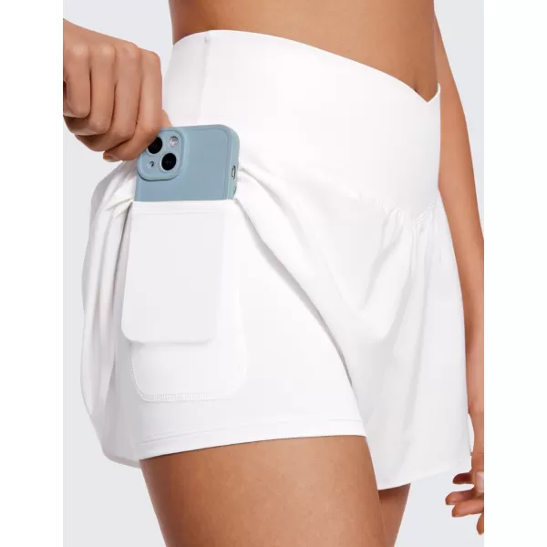 CRZ YOGA Crossover Butterfly Athletic Shorts for Women 2 in 1 Flowy High Waisted Tennis Running Workout Shorts PocketsWhite