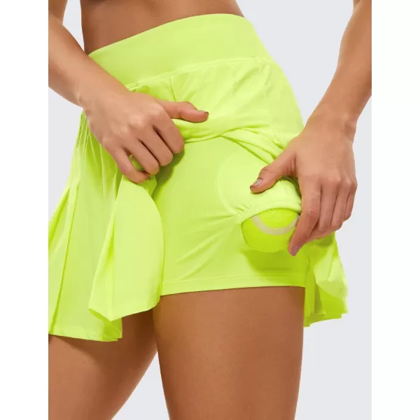 CRZ YOGA Cute Pleated Skirts for Women High Waisted Tennis Golf Skorts with Pockets Casual Athletic Workout SkaterNeon Yellow