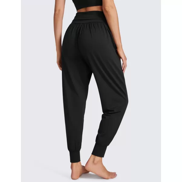 CRZ YOGA Fold Over Yoga Jogger Pants for Women High Waisted Comfy Loose Lounge Harem Pants Sweatpants with PocketsBlack