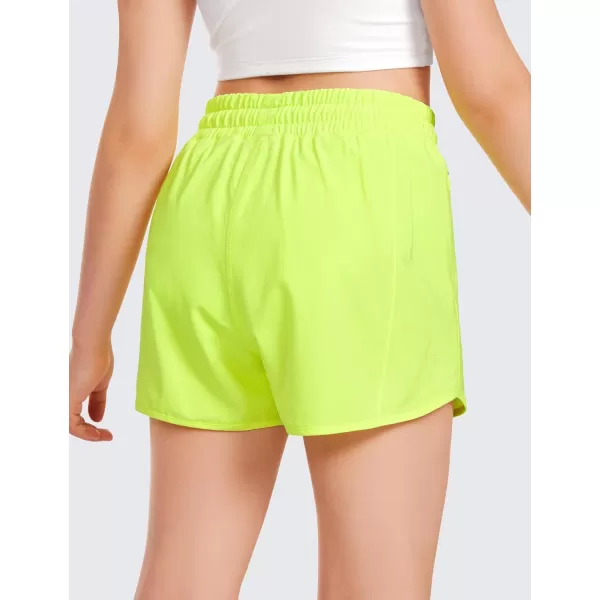 CRZ YOGA Girls Athletic Shorts with Zipper Pocket Lightweight Running Shorts for Teen Girls Kids LinerNeon Yellow