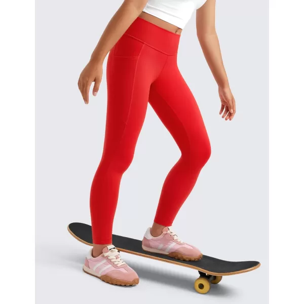 CRZ YOGA Girls Butterluxe Athletic Leggings with Pockets  High Waist Lounge Kids Teen Pants Yoga Active Dance Running TightsDeep Red