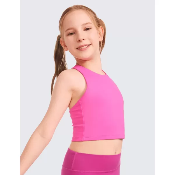 CRZ YOGA Girls Butterluxe Double Lined Tank Tops High Neck Racerback Cropped Tanks Basic Sleeveless Dance TopLight Purple