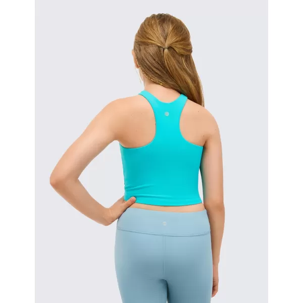 CRZ YOGA Girls Butterluxe Double Lined Tank Tops High Neck Racerback Cropped Tanks Basic Sleeveless Dance TopSpectral Blue