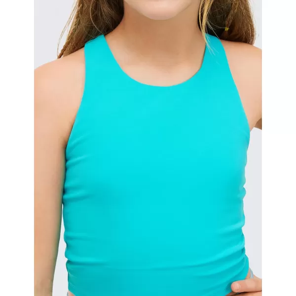 CRZ YOGA Girls Butterluxe Double Lined Tank Tops High Neck Racerback Cropped Tanks Basic Sleeveless Dance TopSpectral Blue