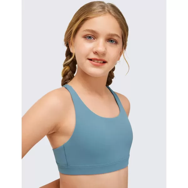 CRZ YOGA Girls Butterluxe Training Bra  Strappy Sports Bra Scoop Neck Yoga Bra for Teens Comfort Dance Crop TopBlue Ashes