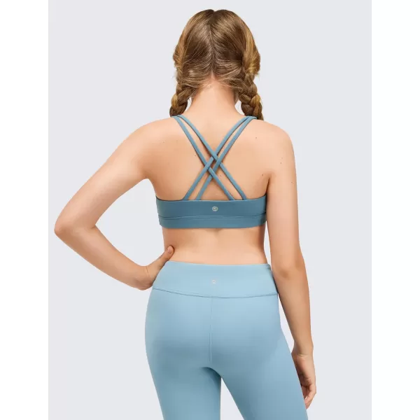 CRZ YOGA Girls Butterluxe Training Bra  Strappy Sports Bra Scoop Neck Yoga Bra for Teens Comfort Dance Crop TopBlue Ashes