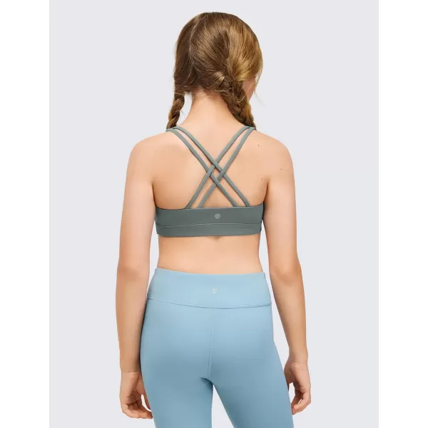 CRZ YOGA Girls Butterluxe Training Bra  Strappy Sports Bra Scoop Neck Yoga Bra for Teens Comfort Dance Crop TopGrey Sage