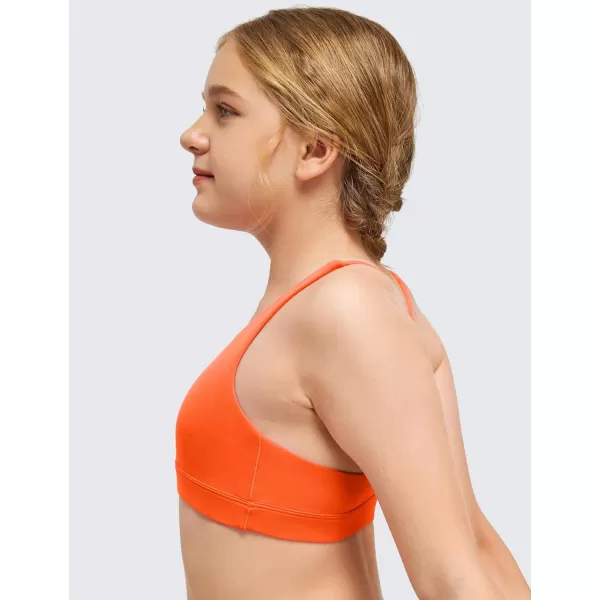 CRZ YOGA Girls Butterluxe Training Bra  Strappy Sports Bra Scoop Neck Yoga Bra for Teens Comfort Dance Crop TopNeon Orange