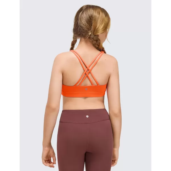 CRZ YOGA Girls Butterluxe Training Bra  Strappy Sports Bra Scoop Neck Yoga Bra for Teens Comfort Dance Crop TopNeon Orange