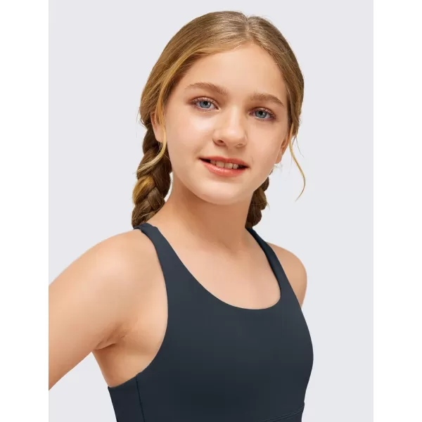 CRZ YOGA Girls Butterluxe Training Bra  Strappy Sports Bra Scoop Neck Yoga Bra for Teens Comfort Dance Crop TopTrue Navy