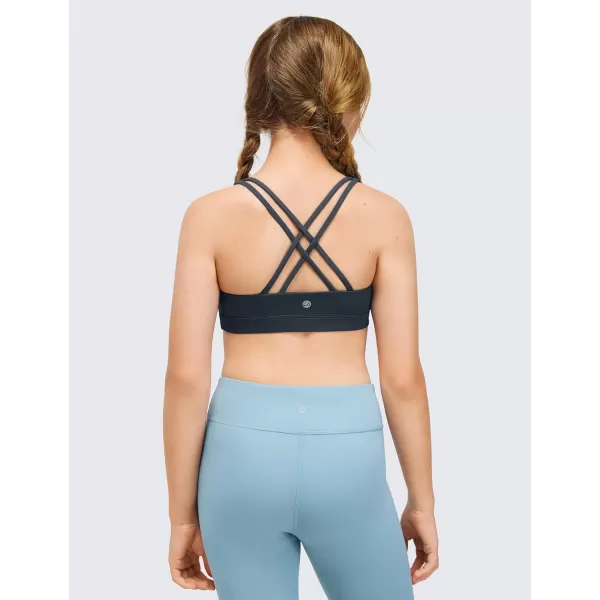 CRZ YOGA Girls Butterluxe Training Bra  Strappy Sports Bra Scoop Neck Yoga Bra for Teens Comfort Dance Crop TopTrue Navy