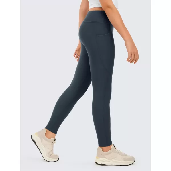 CRZ YOGA Girls Thermal Fleece Lined Athletic Leggings Water Resistant High Waist Warm Winter Kids Lounge Pants Side PocketsRegular True Navy