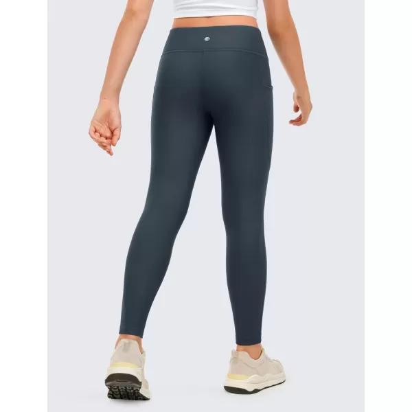 CRZ YOGA Girls Thermal Fleece Lined Athletic Leggings Water Resistant High Waist Warm Winter Kids Lounge Pants Side PocketsRegular True Navy