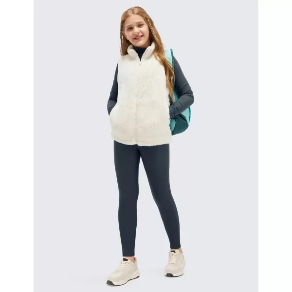 CRZ YOGA Girls Thermal Fleece Lined Athletic Leggings Water Resistant High Waist Warm Winter Kids Lounge Pants Side PocketsRegular True Navy