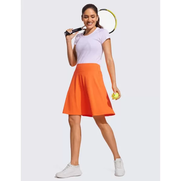 CRZ YOGA Golf Skirts for Women 20 Knee Length Tennis Skirt UPF 50 High Waist Workout Athletic Skirts with PocketsNeon Orange