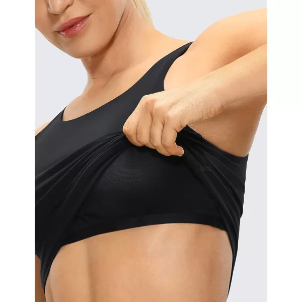 CRZ YOGA High Neck Longline Sports Bra for Women  VBack Cropped Tank Tops Wireless Padded Workout Yoga BrasBlack