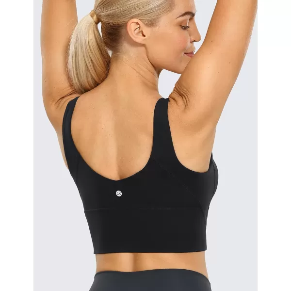 CRZ YOGA High Neck Longline Sports Bra for Women  VBack Cropped Tank Tops Wireless Padded Workout Yoga BrasBlack