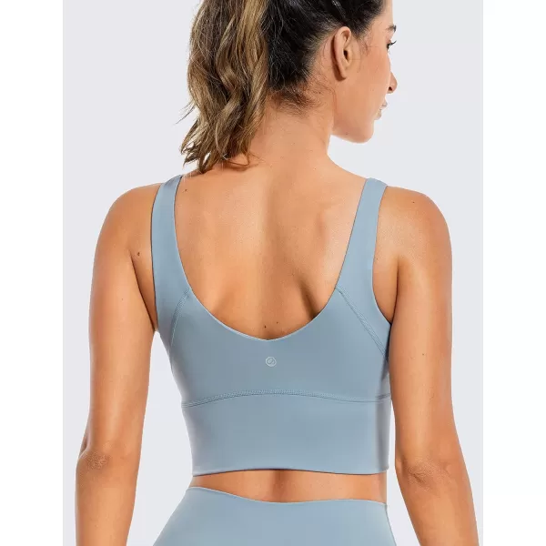 CRZ YOGA High Neck Longline Sports Bra for Women  VBack Cropped Tank Tops Wireless Padded Workout Yoga BrasThe Breeze Blue