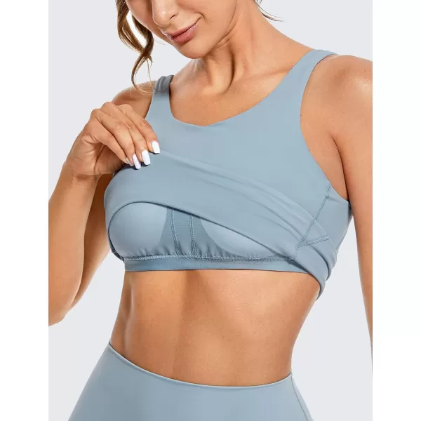 CRZ YOGA High Neck Longline Sports Bra for Women  VBack Cropped Tank Tops Wireless Padded Workout Yoga BrasThe Breeze Blue