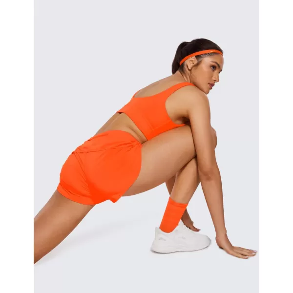 CRZ YOGA High Waisted Running Shorts for Women  254 Liner Gym Athletic Workout Shorts with Pockets Soft Lightweight25  High Waisted Neon Orange