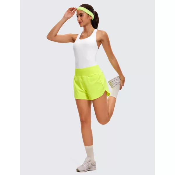 CRZ YOGA High Waisted Running Shorts for Women  254 Liner Gym Athletic Workout Shorts with Pockets Soft Lightweight4  High Waisted Neon Yellow