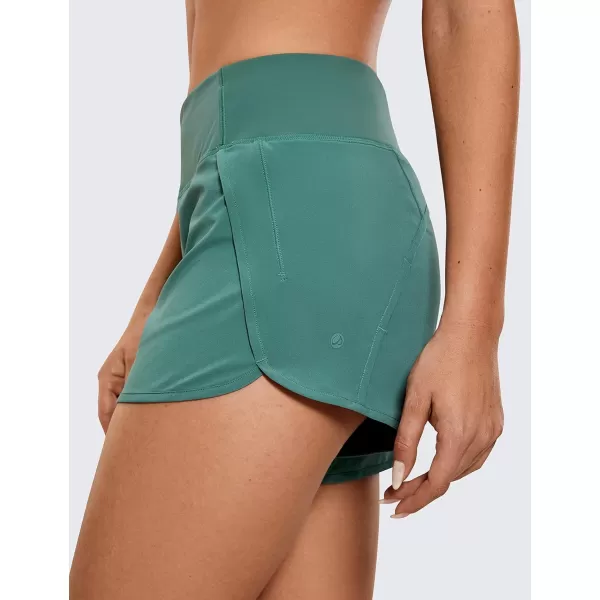 CRZ YOGA High Waisted Running Shorts for Women  254 Liner Gym Athletic Workout Shorts with Pockets Soft Lightweight4  Mid Waisted Smoky Green