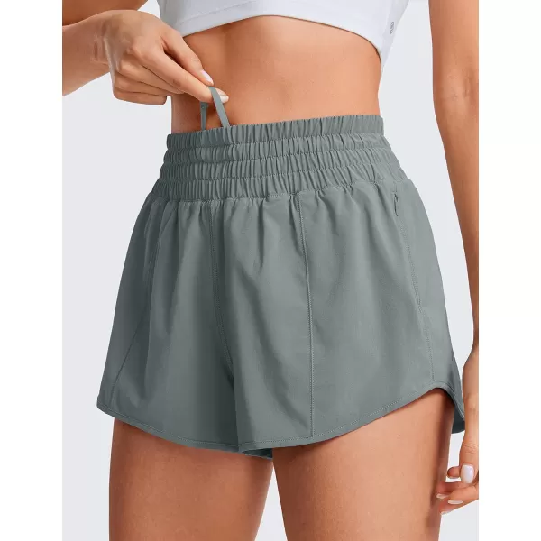 CRZ YOGA High Waisted Running Shorts for Women 25  Mesh Liner Quick Dry Sport Athletic Workout Shorts with Zipper PocketGrey Sage