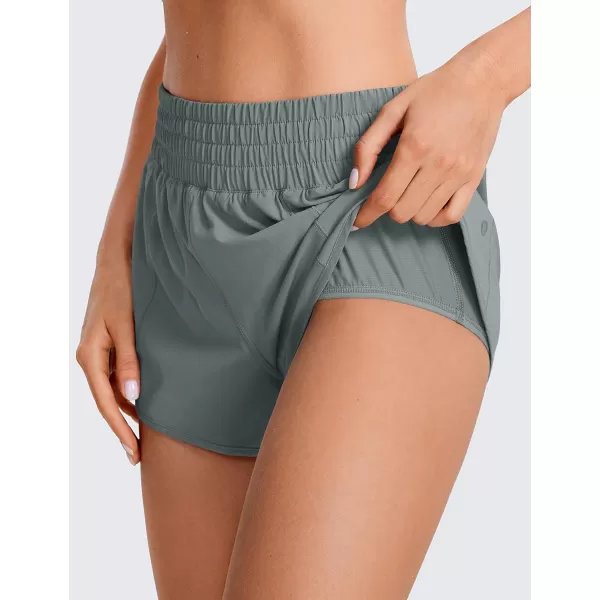 CRZ YOGA High Waisted Running Shorts for Women 25  Mesh Liner Quick Dry Sport Athletic Workout Shorts with Zipper PocketGrey Sage