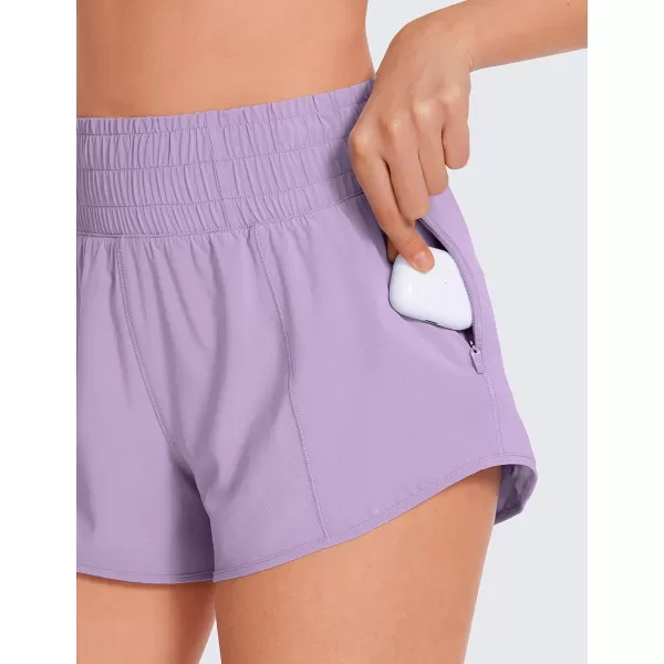 CRZ YOGA High Waisted Running Shorts for Women 25  Mesh Liner Quick Dry Sport Athletic Workout Shorts with Zipper PocketLilac