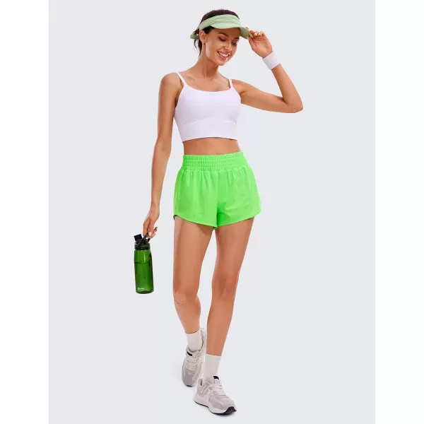 CRZ YOGA High Waisted Running Shorts for Women 25  Mesh Liner Quick Dry Sport Athletic Workout Shorts with Zipper PocketNeon Apple Green