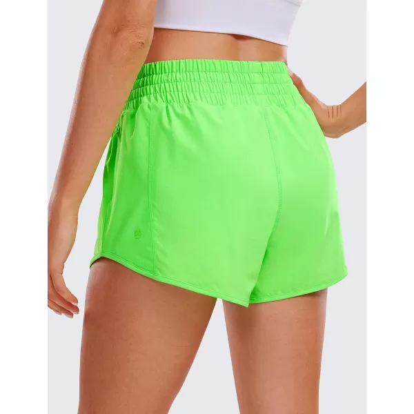 CRZ YOGA High Waisted Running Shorts for Women 25  Mesh Liner Quick Dry Sport Athletic Workout Shorts with Zipper PocketNeon Apple Green