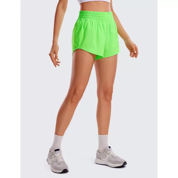 CRZ YOGA High Waisted Running Shorts for Women 25  Mesh Liner Quick Dry Sport Athletic Workout Shorts with Zipper PocketNeon Apple Green